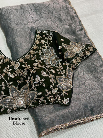 Mauve Blossom Royale – Fandy Satin Jacquard Saree