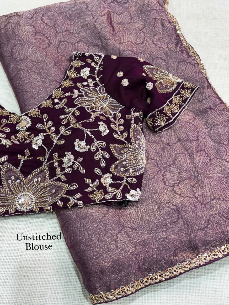 Mauve Blossom Royale – Fandy Satin Jacquard Saree
