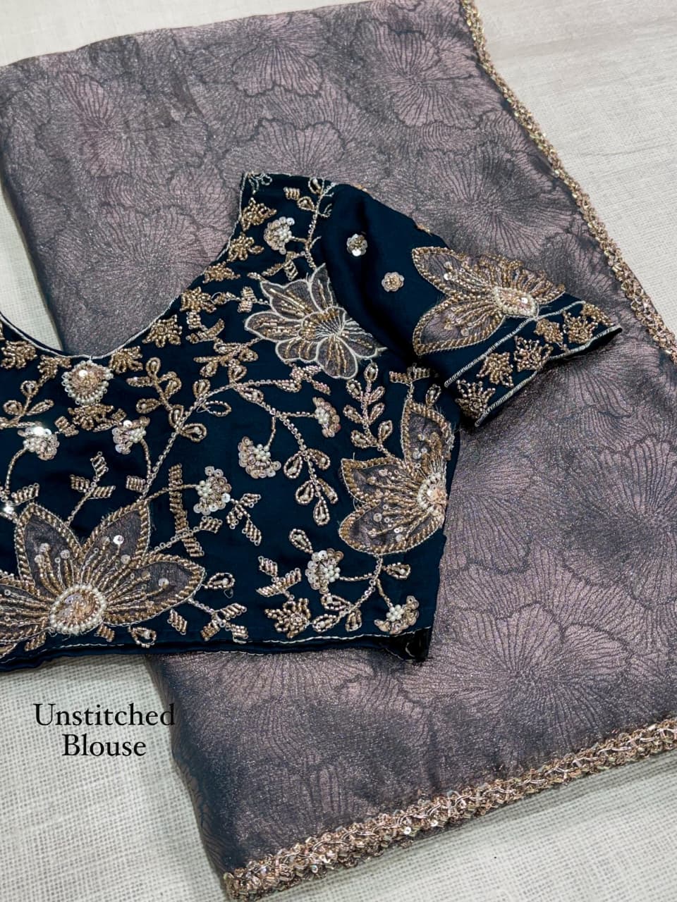 Mauve Blossom Royale – Fandy Satin Jacquard Saree