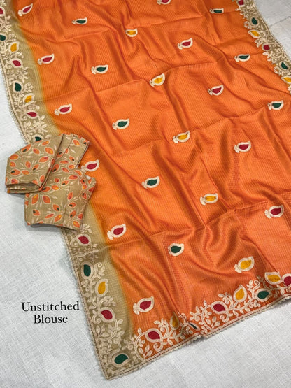 Kota Doria Threadwork Designer Saree