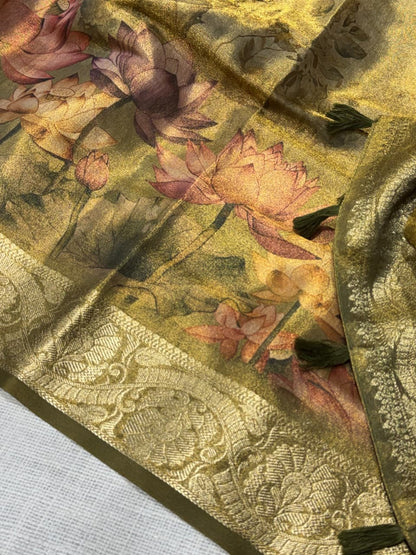 Olive Zari Royale – Pure Glass Tissue Silk Saree
