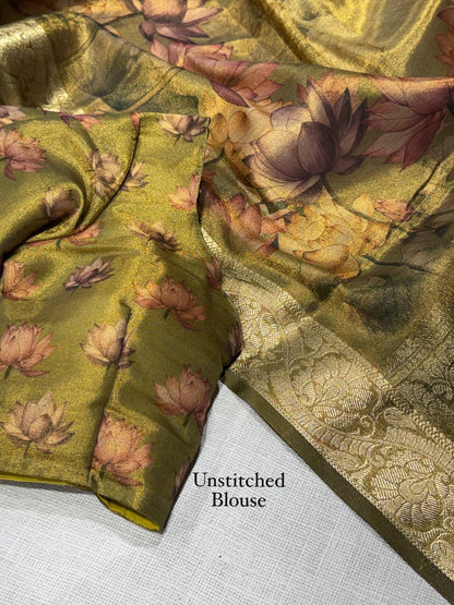 Olive Zari Royale – Pure Glass Tissue Silk Saree