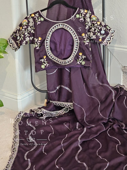 Blooming Georgette Crush Coding Work Saree