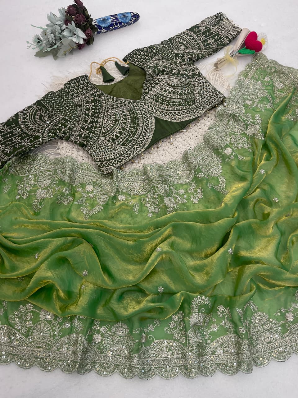 Elegant Fendy Satin Embroidery Work Saree