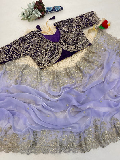 Elegant Fendy Satin Embroidery Work Saree