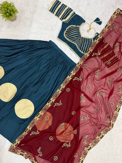 Premium Magenta Rayon Lehenga Choli with Heavy Vintage Embroidered Dupatta