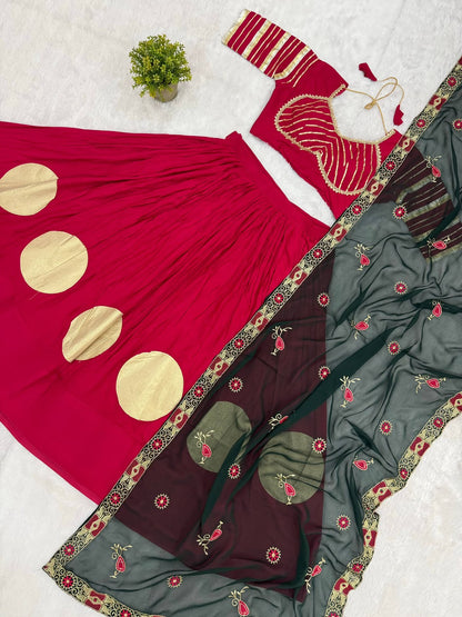 Premium Magenta Rayon Lehenga Choli with Heavy Vintage Embroidered Dupatta