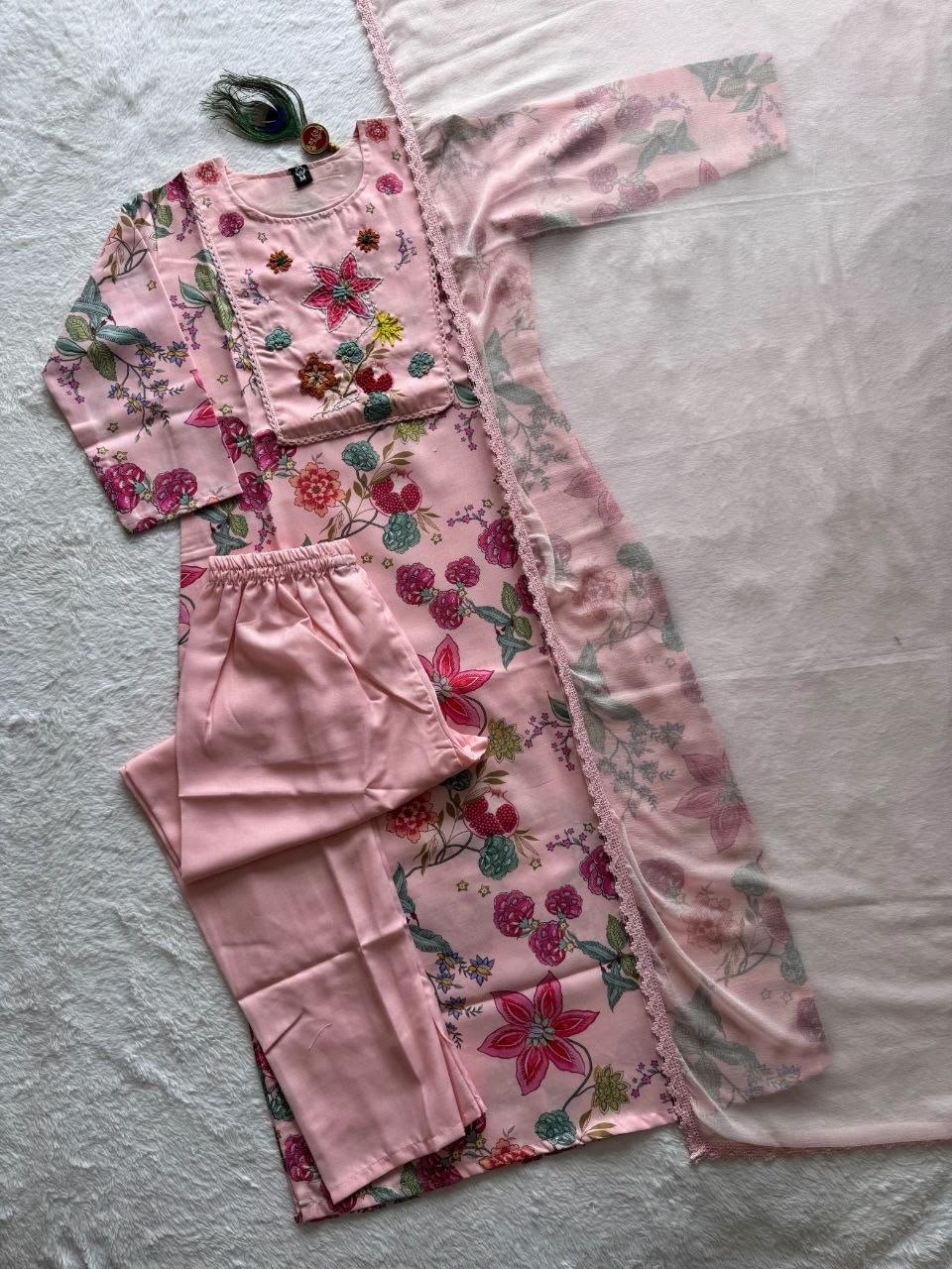Pure Linen Cotton Digital Print Suit with Nazmin Dupatta