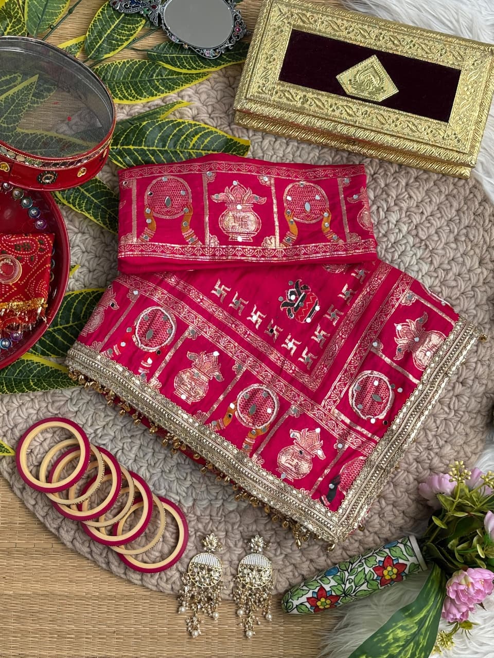 Karva Choth special Dola SIlk With Moti Work Saree