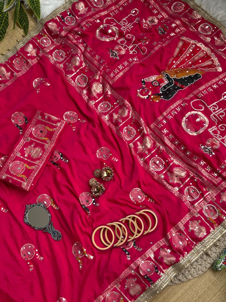 Karva Choth special Dola SIlk With Moti Work Saree