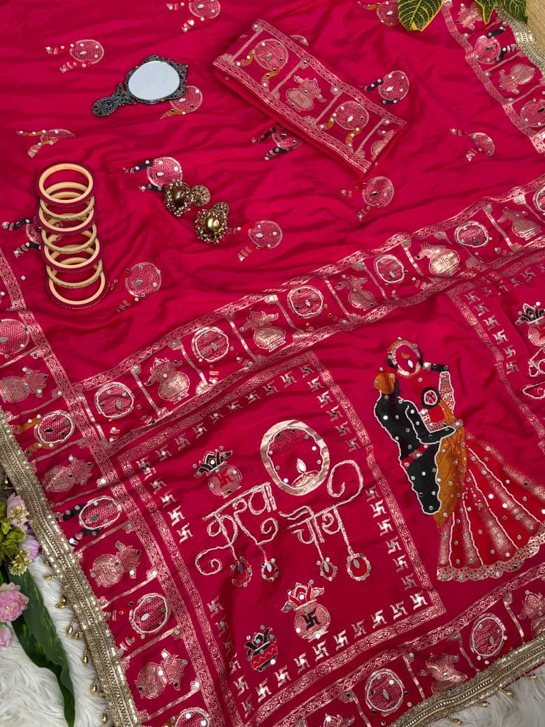 Karva Choth special Dola SIlk With Moti Work Saree