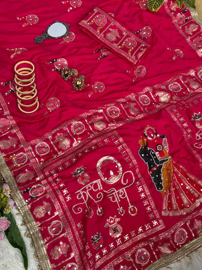 Karva Choth special Dola SIlk With Moti Work Saree
