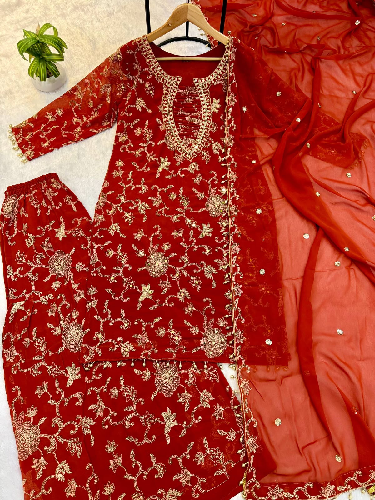 Orange Color Beautifull Georgette With Embroidery Work Kurti Pent