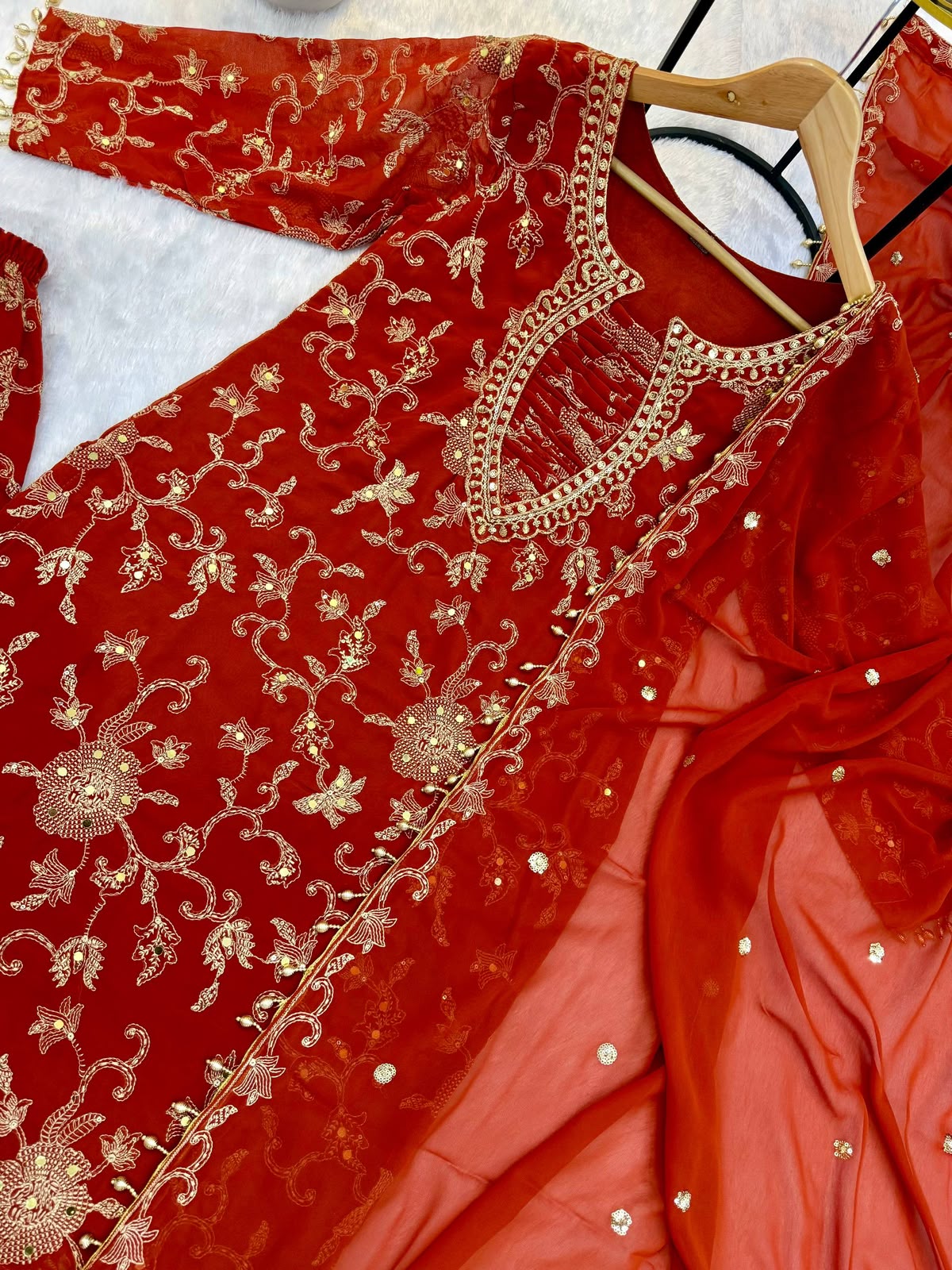 Orange Color Beautifull Georgette With Embroidery Work Kurti Pent