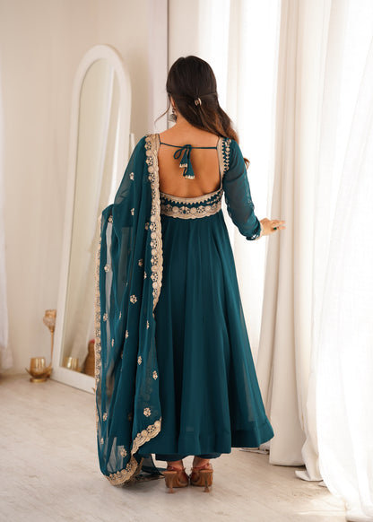 Rama Color Blooming Georgette Sequience Embroidery Work Top Pent