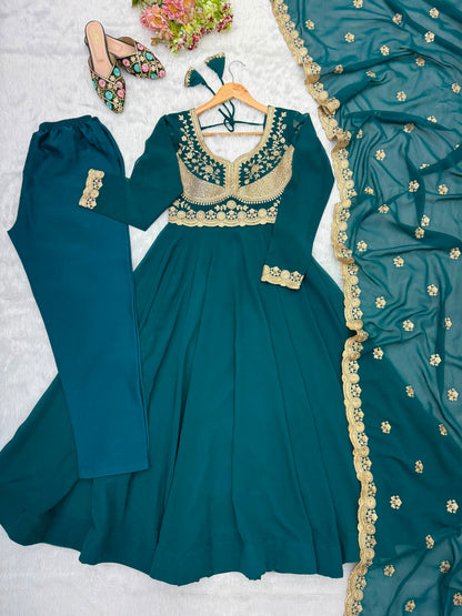 Rama Color Blooming Georgette Sequience Embroidery Work Top Pent