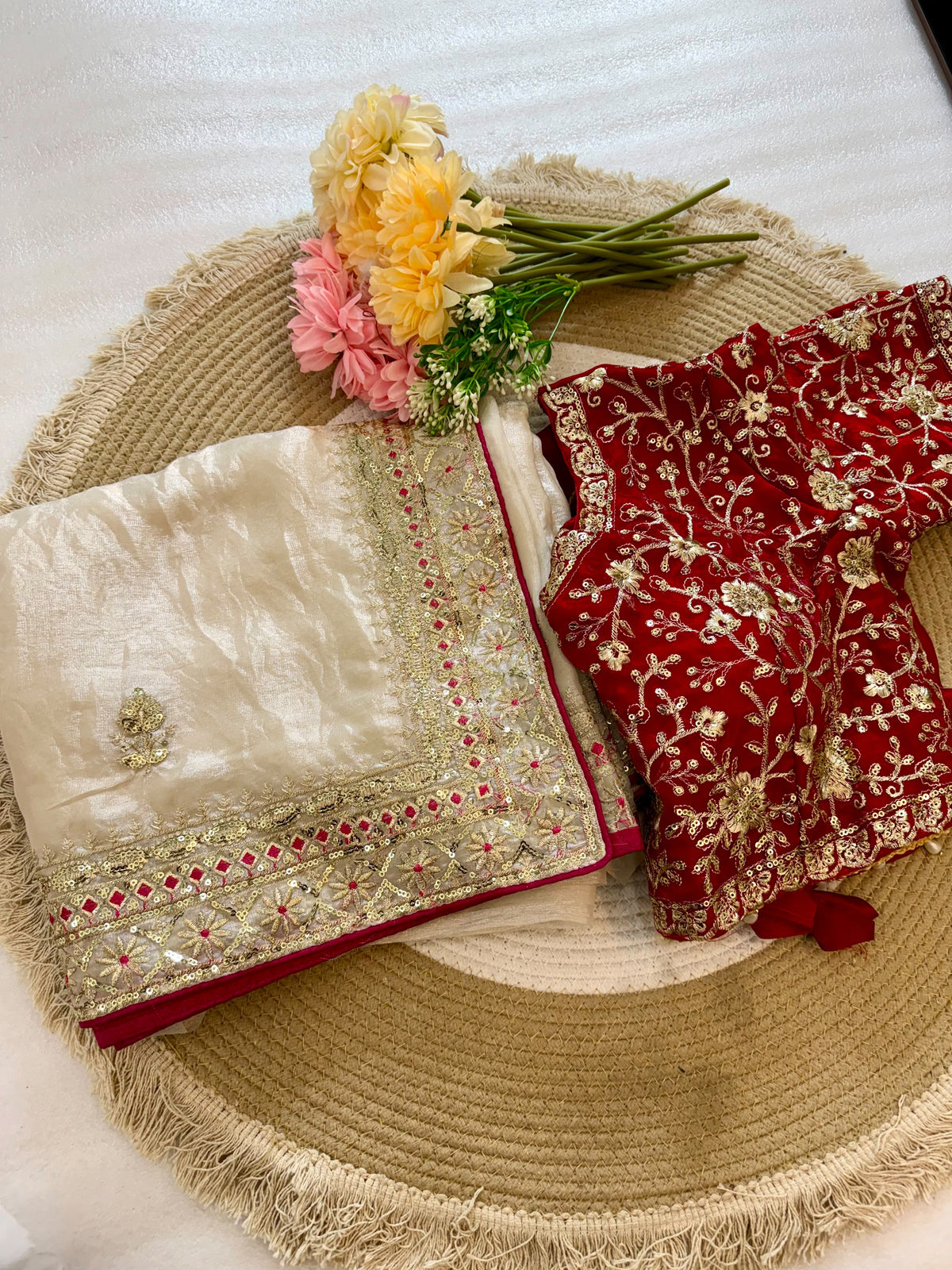 Beautifull Space Silk With Embroidery Work Saree