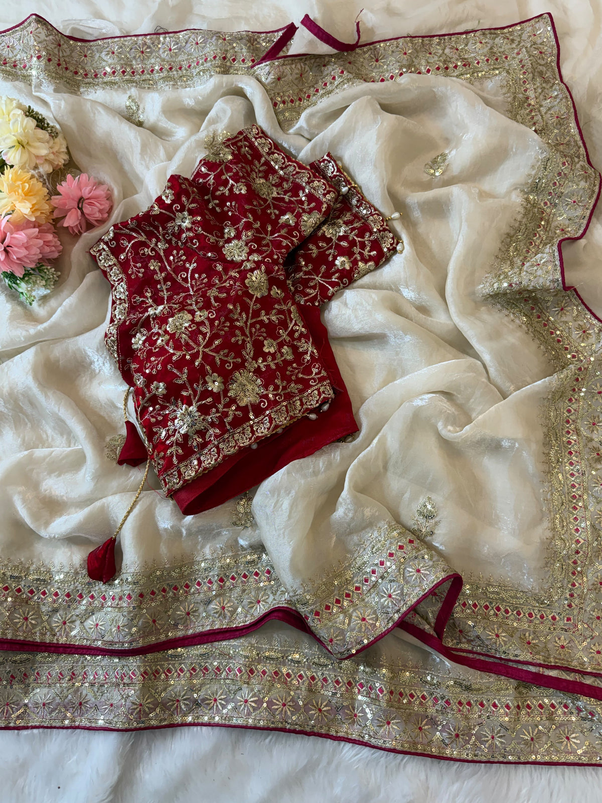 Beautifull Space Silk With Embroidery Work Saree