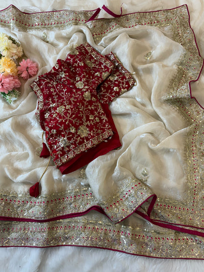 Beautifull Space Silk With Embroidery Work Saree