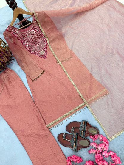 Beautifull Tissue Salsa With Sequience Work Top Plazzo