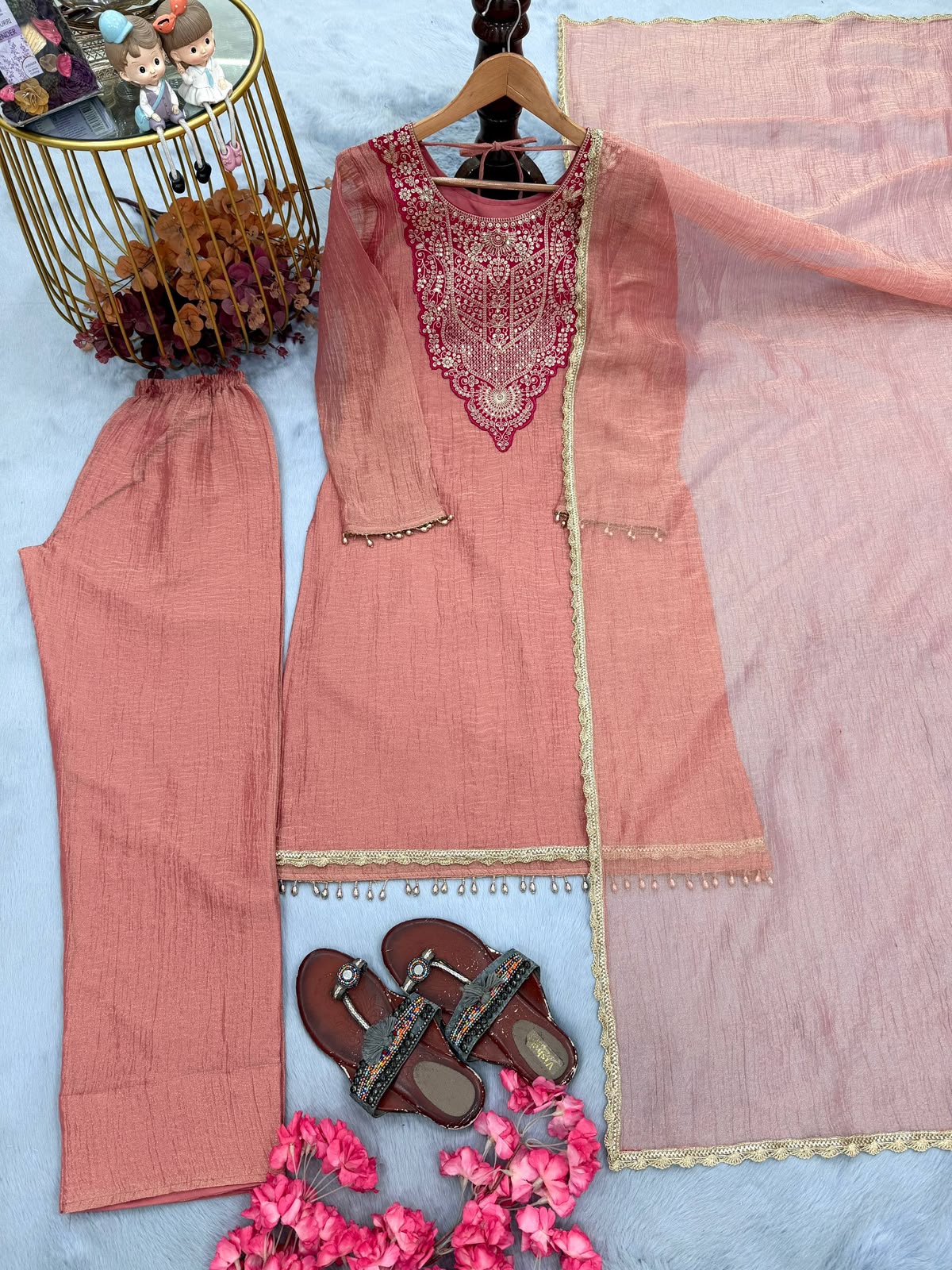 Beautifull Tissue Salsa With Sequience Work Top Plazzo