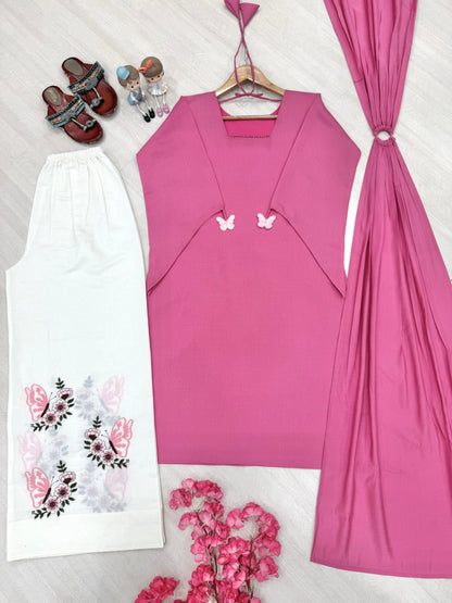 Pink Color Beautifull Roman Silk With Fancy Sleeves Top Plazzo