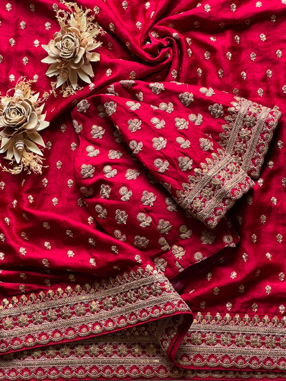 Red Color Pure Silk With Coding Work Saree