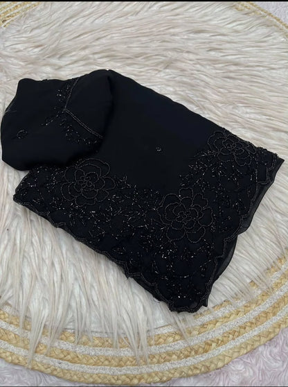 Black Color Fox Georgette Khatli Work Saree