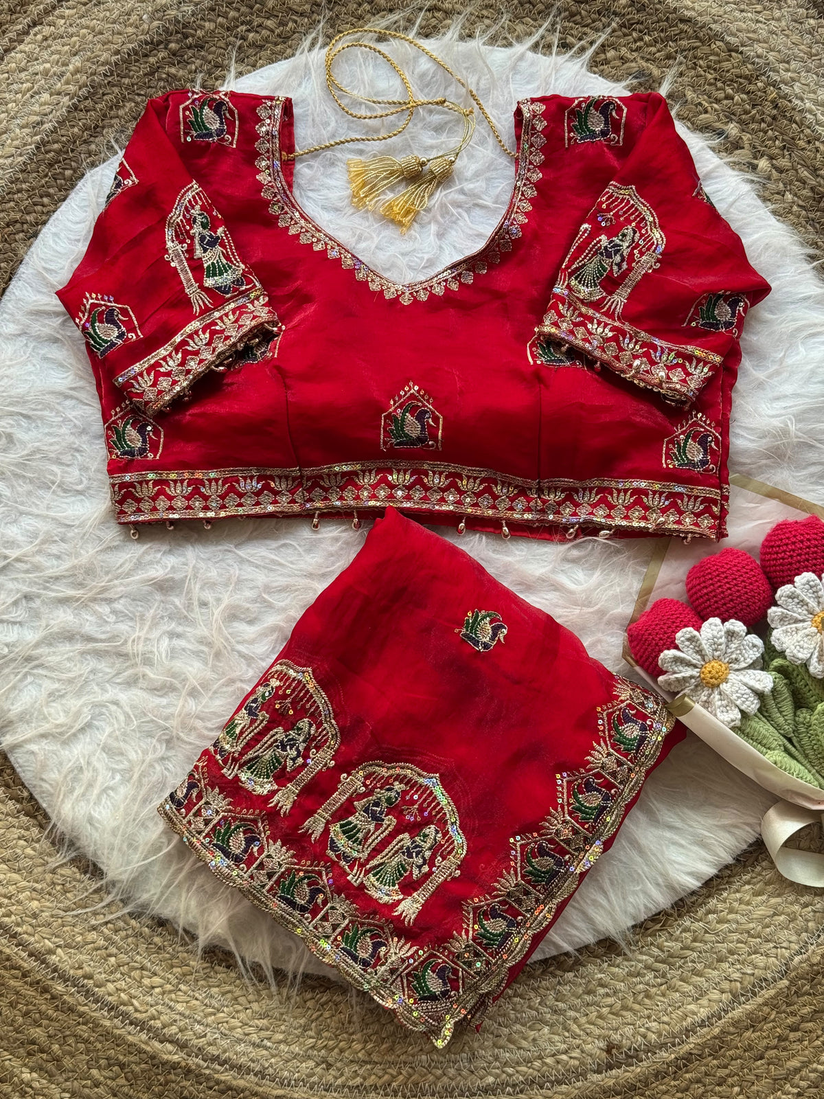 Red Color Beautifull Space Silk With Embroidery Work Saree