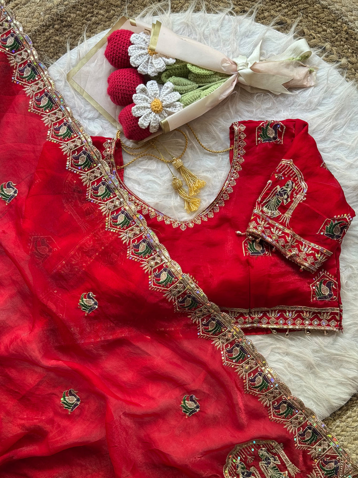 Red Color Beautifull Space Silk With Embroidery Work Saree