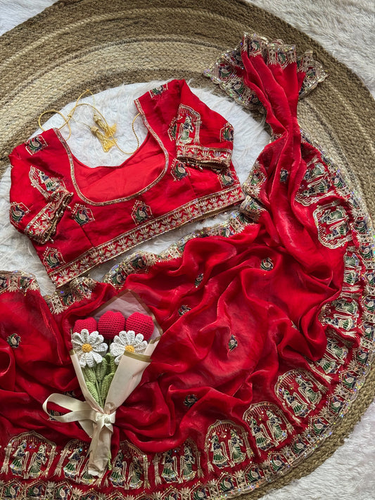 Red Color Beautifull Space Silk With Embroidery Work Saree