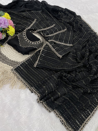 Very Soft Elegent Sequience Beads Work Saree
