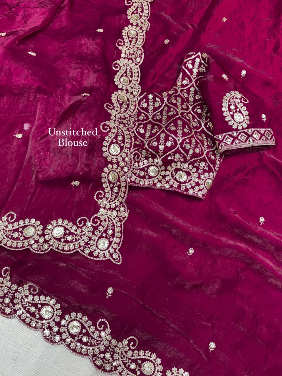Dual Tone Fandy Satin Saree with Sequin & Zari Embroidery
