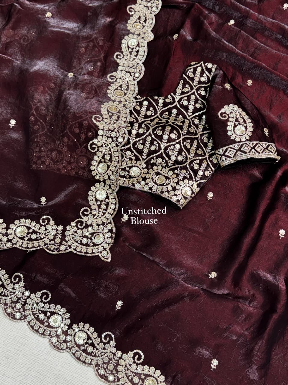Dual Tone Fandy Satin Saree with Sequin & Zari Embroidery