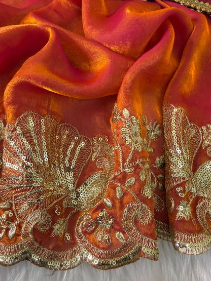 Fendy Silk Saree with Zari & Sequin Embroidery Work