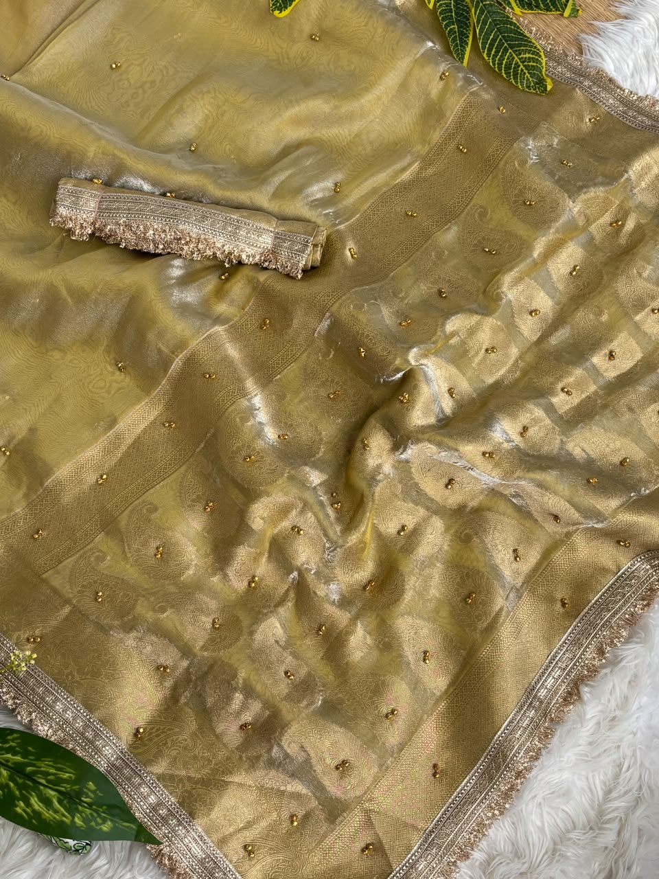 Pure Soft Banarasi Satin Silk Saree with Gungroo & Lace Work