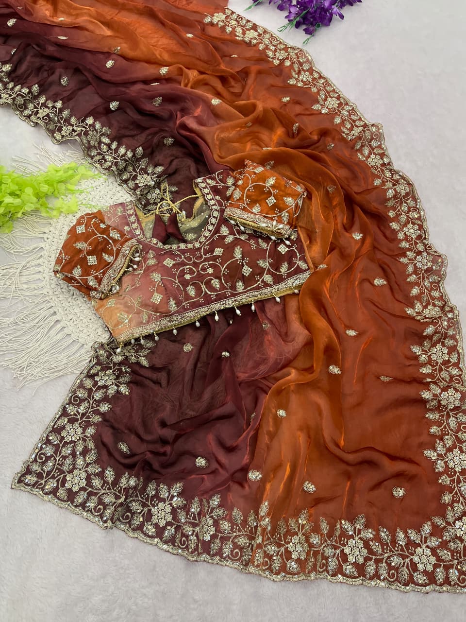 Fendy Satin Pedding Saree with Stitched Blouse