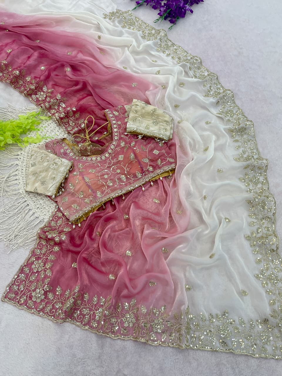 Fendy Satin Pedding Saree with Stitched Blouse
