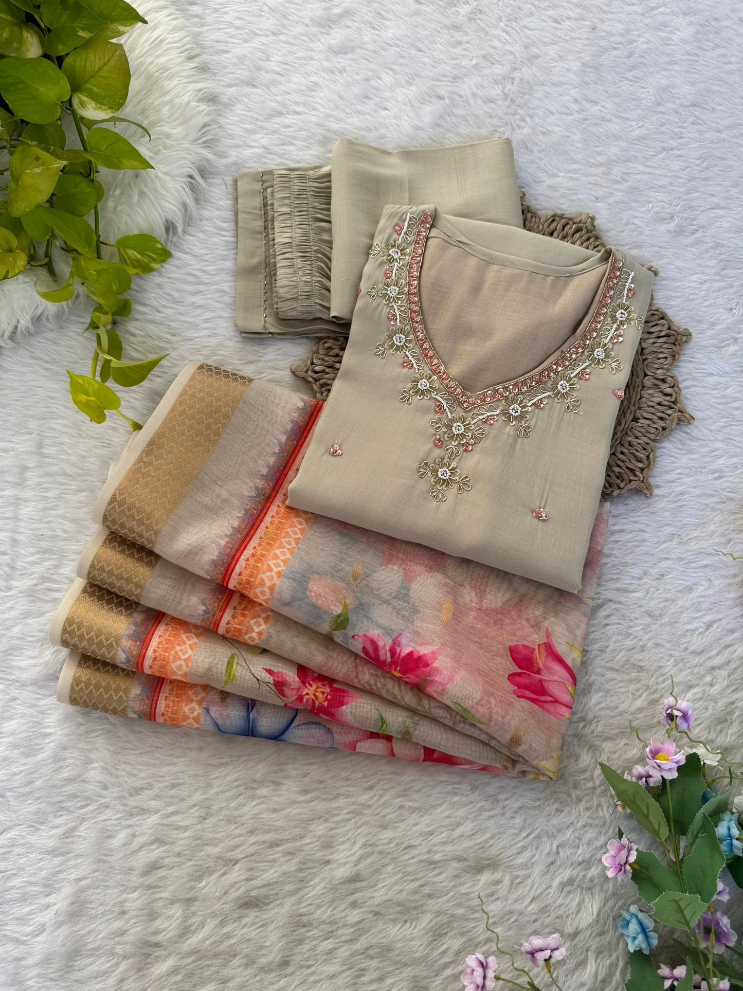 Roman Silk Hand Work Trending Kurti And Pent