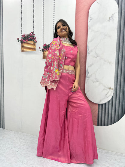 PURE TISSUE SHIMMER SHRUG WITH CHOLI PLAZZO