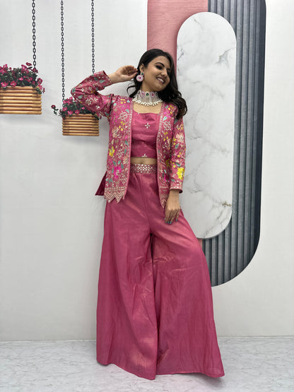 PURE TISSUE SHIMMER SHRUG WITH CHOLI PLAZZO