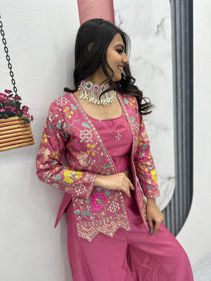 PURE TISSUE SHIMMER SHRUG WITH CHOLI PLAZZO