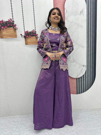 PURE TISSUE SHIMMER SHRUG WITH CHOLI PLAZZO