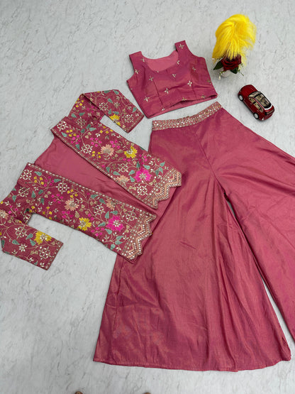 PURE TISSUE SHIMMER SHRUG WITH CHOLI PLAZZO
