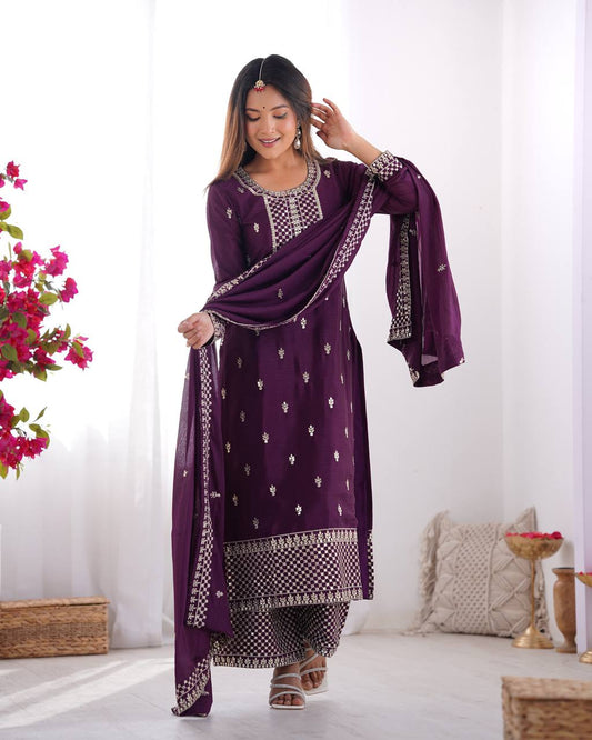 Pure Chinon Silk Woth Embroidery Sequence And Jari Work Kurti