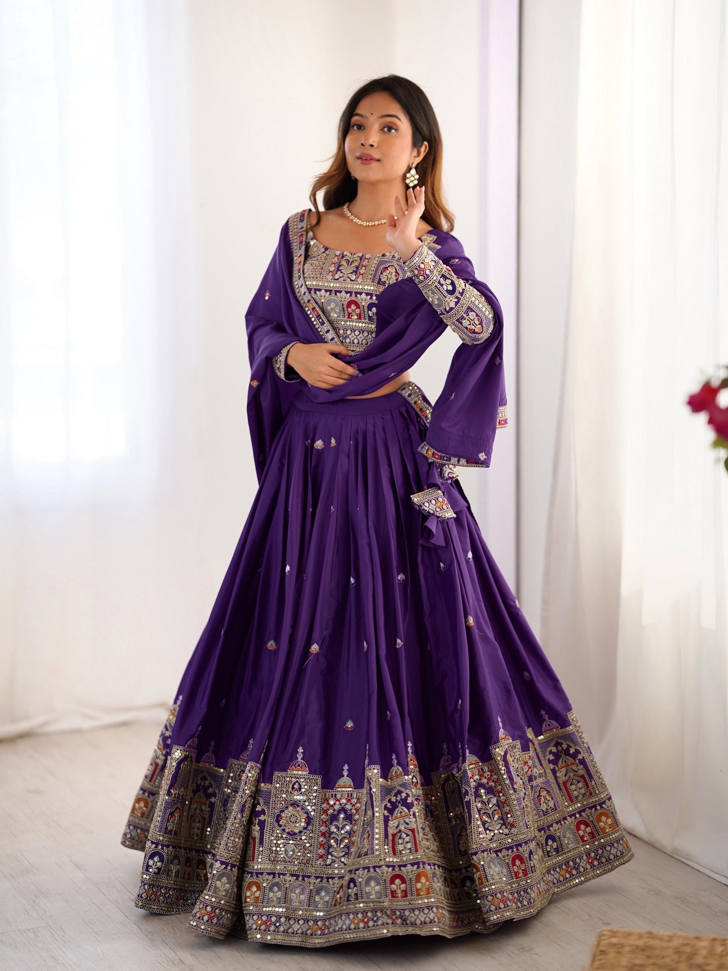 Natural Crep Silk With Thread And Sequence Work Lehenga Choli