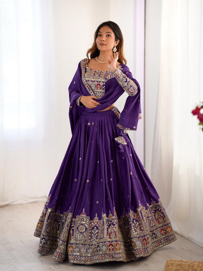 Natural Crep Silk With Thread And Sequence Work Lehenga Choli