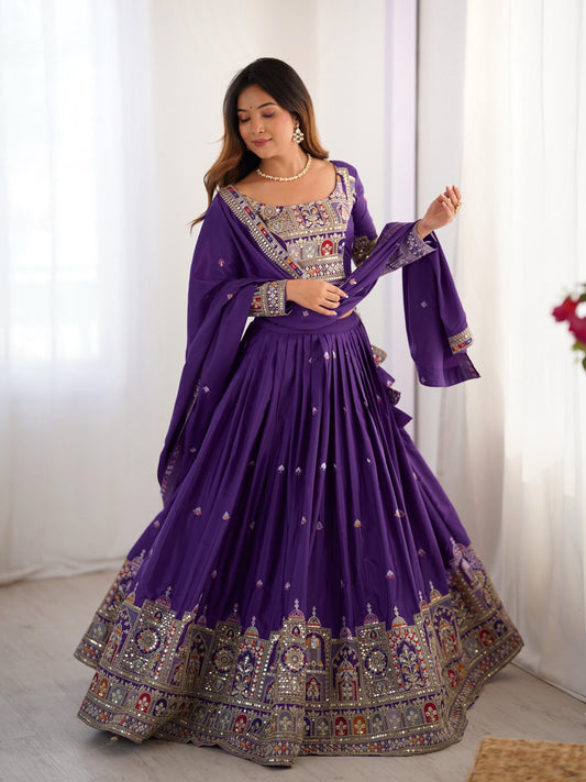 Natural Crep Silk With Thread And Sequence Work Lehenga Choli