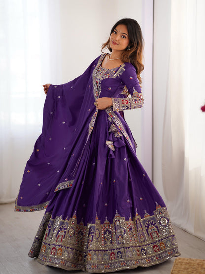 Natural Crep Silk With Thread And Sequence Work Lehenga Choli