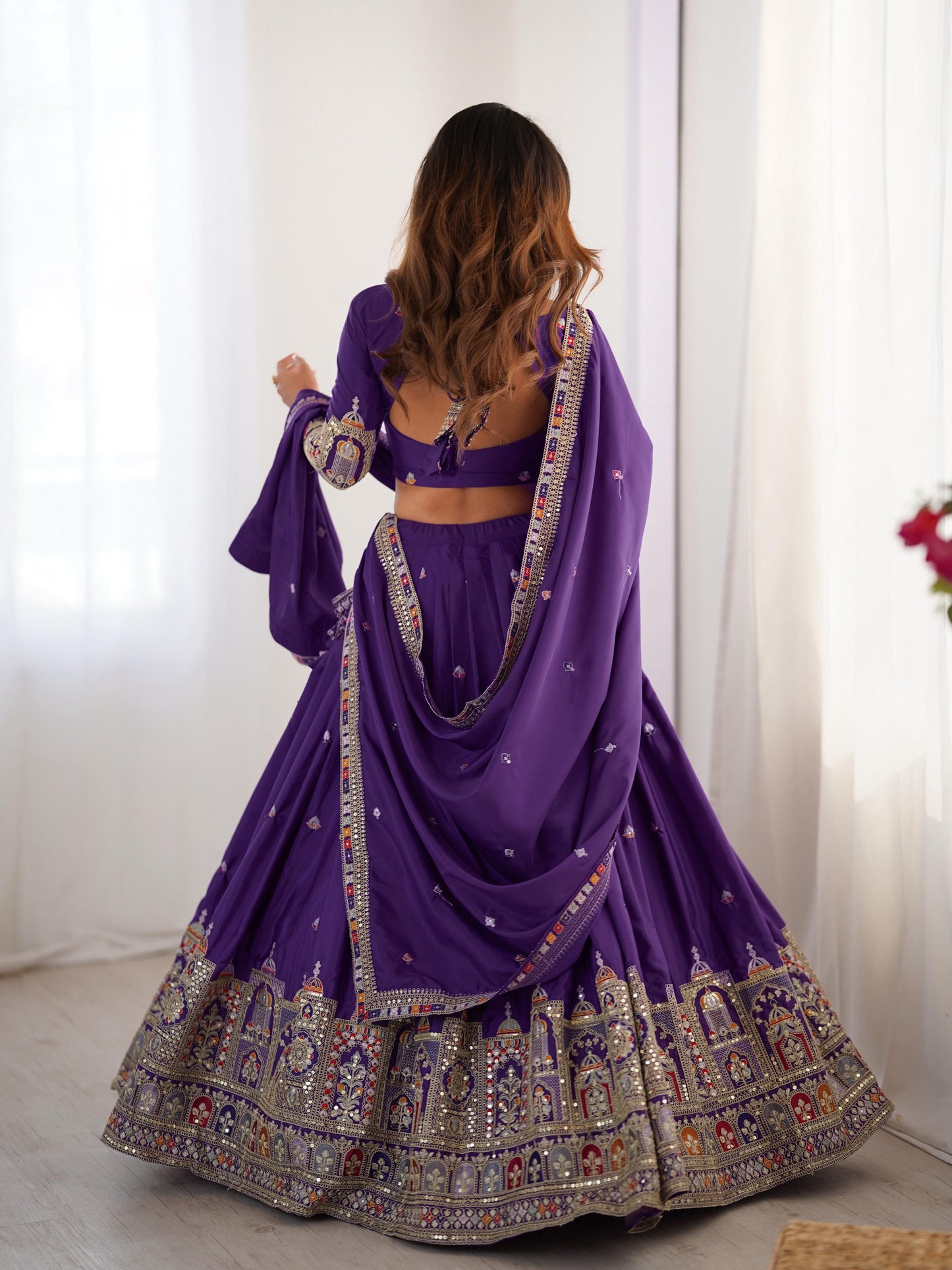 Natural Crep Silk With Thread And Sequence Work Lehenga Choli